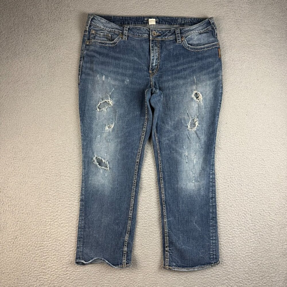 Silver Jeans Sam Boyfriend Jeans Women's 18 Dark Blue Denim‎ Distressed Grunge